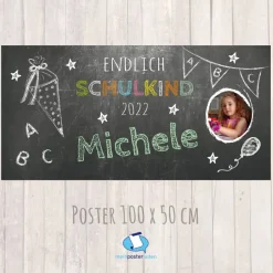 Best Banner zur Einschulung 100 x 50 cm - mit Foto personalisierbar | Tafeloptik - Endlich Schulkind Kinder Einschulung