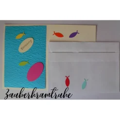 Bastelset Einladungskarten für Taufe, Kommunion oder Konfirmation Regenbogenfische im Meer Einladungskarten