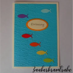 Bastelset Einladungskarten für Taufe, Kommunion oder Konfirmation Regenbogenfische im Meer Einladungskarten