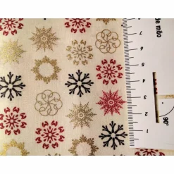 Best Baumwollstoff mit Schneeflocken und Gold, Winterstoff, Breite 1,40 m Weihnachtsstoffe