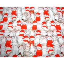 Weihnachtsstoffe|Modeatelier-Hildegard Baumwollstoff Weihnachten – Weiße Kätzchen mit rotem Schal & Mütze – Meterware – Weihnachtsstoffe EU