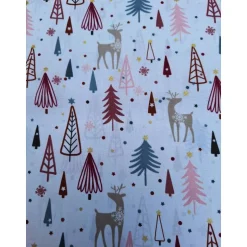 New Baumwollstoff, Weihnachtsstoff, Tannenbaum, Rentier, 0,5x1,45m, Meterware, natur, beige, altrosa, petrol,gold Weihnachtsstoffe
