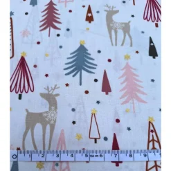 New Baumwollstoff, Weihnachtsstoff, Tannenbaum, Rentier, 0,5x1,45m, Meterware, natur, beige, altrosa, petrol,gold Weihnachtsstoffe