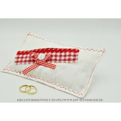 New Bayerisches Ringkissen weiß mit rot – Handgemachtes Unikat zur Hochzeit, 15 x 13 cm Ringkissen