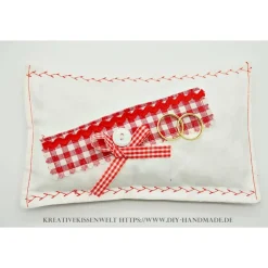 New Bayerisches Ringkissen weiß mit rot – Handgemachtes Unikat zur Hochzeit, 15 x 13 cm Ringkissen