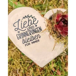 Gedenksteine|ZSOBDeko Bepflanztes Herz aus Beton mit Schriftzug Grabschmuck Trauer Grabgesteck Grabherz