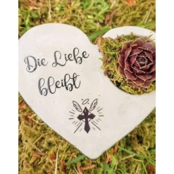 Sale Bepflanztes Herz aus Beton mit Schriftzug Grabschmuck Trauer Grabgesteck Grabherz Gedenksteine