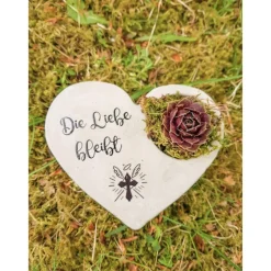 Sale Bepflanztes Herz aus Beton mit Schriftzug Grabschmuck Trauer Grabgesteck Grabherz Gedenksteine