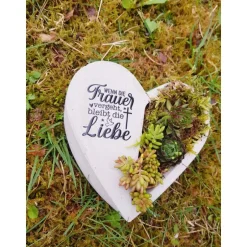 Sale Bepflanztes Herz aus Beton mit Schriftzug Grabschmuck Trauer Grabgesteck Grabherz Personalisierbar Gedenksteine