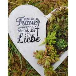 Sale Bepflanztes Herz aus Beton mit Schriftzug Grabschmuck Trauer Grabgesteck Grabherz Personalisierbar Gedenksteine