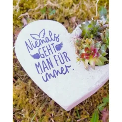 Outlet Bepflanztes Herz aus Beton mit Schriftzug Grabschmuck Trauer Grabgesteck Grabherz Gedenksteine