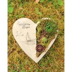 Clearance Bepflanztes Herz aus Beton mit Schriftzug Grabschmuck Trauer Grabgesteck Grabherz Personalisierbar Gedenksteine