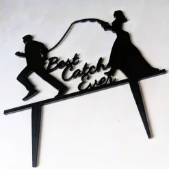 Clearance Best Catch Ever - Acryl Cake Topper Figuren für Hochzeitstorte | Schwarz Angel Topper | Lustiger Tortenstecker Tortendekoration