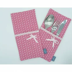 Discount Bestecktasche Herzen mit Spitze und abnehmbarem Satinschleifchen verziert Tischdekoration