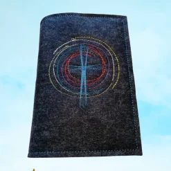 Sale bestickte Hülle für das Gottes - Lob, blau-meliert, hochwertiger Filz Gotteslobhülle