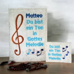 Rosenkranztäschchen|Corinas Nähstüberl Bestickte Rosenkranztasche aus Filz *Motiv Du bist ein Ton in Gottes Melodie 3 *individuell angefertigt