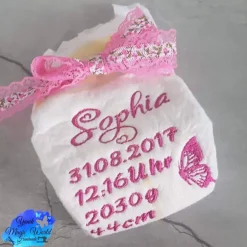 Clearance Bestickte  Windel mit Geburtsdaten oder Spruch Geschenke