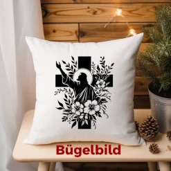 Online Bügelbild Jesus mit Kreuz  - Applikation zum aufbügeln - Aufbügler - christliches Bügelbild Dekoration