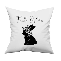 Best Bügelbild Osterhase mit Blümchen in schwarz  zum aufbügeln - Personalisierbares Bügelbild Osterdeko