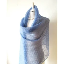 Outlet Blaues Tuch mit silberfarbigen Lurex, gestrickte Stola aus Mohair, festlicher Damen Schal helle Farbe Brautstolen & -Boleros
