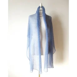 Outlet Blaues Tuch mit silberfarbigen Lurex, gestrickte Stola aus Mohair, festlicher Damen Schal helle Farbe Brautstolen & -Boleros
