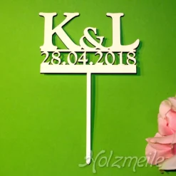 Best Blumen- / Tortenstecker Initialen & Datum aus Holz, Caketopper, Tortentopper, Blumenstecker, Blumengesteck Hochzeitsdeko