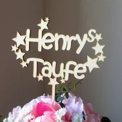 Online Blumen- / Tortenstecker Taufe Sternenregen mit Name, Caketopper, Tortentopper, Blumenstecker, Blumengesteck, Schriftzug Taufschmuck