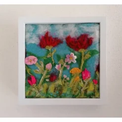 Online Blumenwiese gefilzt im Bilderrahmen Kunst