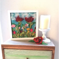 Online Blumenwiese gefilzt im Bilderrahmen Kunst