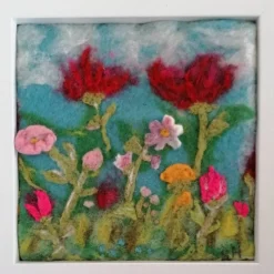 Online Blumenwiese gefilzt im Bilderrahmen Kunst