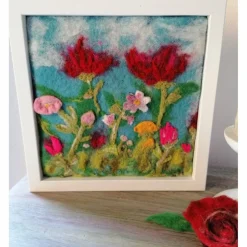 Online Blumenwiese gefilzt im Bilderrahmen Kunst