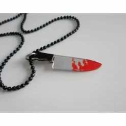 Hot Blutiges Messer Statement Halskette Halloween – Acryl Anhänger in 3 Größen Schmuck