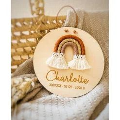Clearance Boho Regenbogen Namensschild/Türschild auf Wunsch mit Geburtsdaten Geschenke