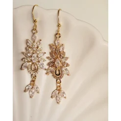 Best Braut Ohrringe Lang Hochzeitschmuck mit Zirkonia Vergoldete Ohrstecker Hochzeit Schmuck Brautschmuck