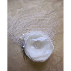 Sale Brautkamm Haarkamm Creme Weiß Satin Blume Brautschmuck Kamm Stoffblume mit Perlen "Jolie" Brautschmuck