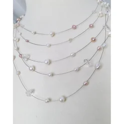 Brautschmuck Schmuckset zur Hochzeit, Perlenkette schwebende Perlen mit Armreif ud Ohrringen Brautschmuck