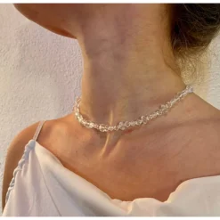 Sale Brautschmuck-Set weiß: Rückenkette, Armband & Ohrringe aus Glas – individualisierbar Brautschmuck