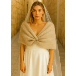 Online Brautstola, Stola, Schal, Strickschal, Umhang, Hochzeit, Alpaka Schal, Bolero, Jacke, Brautumhang, Milchcafe, Handgestri Brautstolen & -Boleros