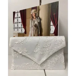 Discount Brauttasche Handtasche Clutch elegant bestickt Blumenmuster Weiß Satin Riemen Brauttaschen