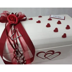 Best Briefbox Erinnerungsbox Brieftruhe Hochzeitsgeschenk Rose BORDEAUX zur Hochzeit - OPEN HEARTS und Silberherzen Accessoires