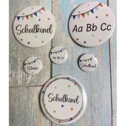 Einschulung|MT-Design Button-Set Einschulung blau/orange