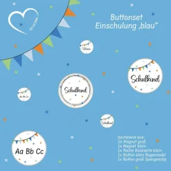 Einschulung|MT-Design Button-Set Einschulung blau/orange
