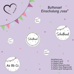 Einschulung|MT-Design Button-Set Einschulung rosa/lila