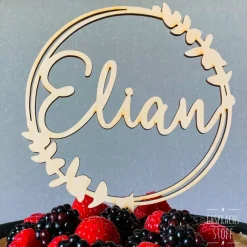 Clearance Cake Topper Holz Eukalyptus "Name", personalisiert, rund, Geburtstag/Einschulung/Taufe/Hochzeit Tortendekoration