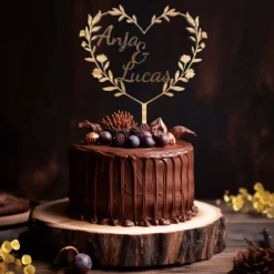 New Caketopper aus Holz in Herzform - Hochzeit mit Holzdeko für Ihre einzigartige Hochzeitstorte - Tortenaufleger Hochzeitsdeko
