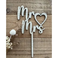 Tortendekoration|WoodenManufactureGbR Caketopper „Mr Mrs“ mit Herz, Hochzeit, Verlobung, Valentinstag