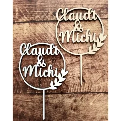 Caketopper personalisiert 2 Namen im Kranz, Hochzeit, Wedding, Hochzeitstorte Tortendekoration