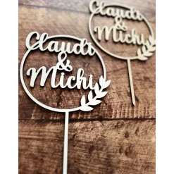 Caketopper personalisiert 2 Namen im Kranz, Hochzeit, Wedding, Hochzeitstorte Tortendekoration