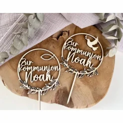 Clearance Caketopper zur Kommunion / Konfirmation / Taufe / Kuchendeko Cake Topper mit Fisch oder Taube / Kuchenstecker personalis Dekoration