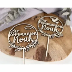 Clearance Caketopper zur Kommunion / Konfirmation / Taufe / Kuchendeko Cake Topper mit Fisch oder Taube / Kuchenstecker personalis Dekoration
